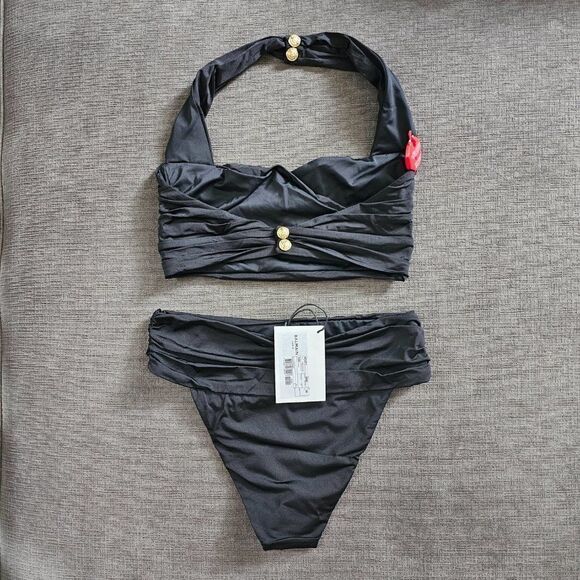 Balmain Paris Women's Black Beachwear Top High Waist Bottom Bikini Size 38 - Picture 12 of 16